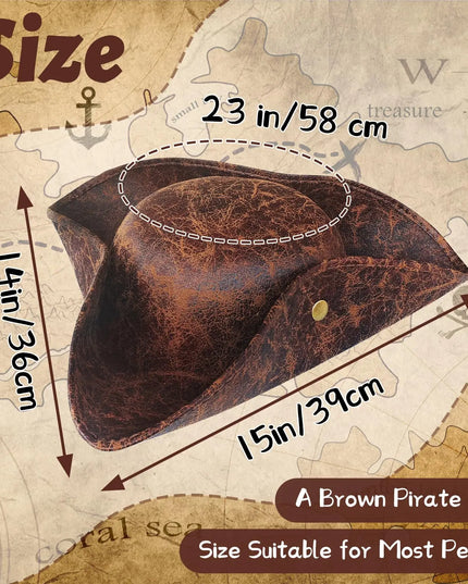 Piratenhut Kunstleder braun Rueckansicht Nieten