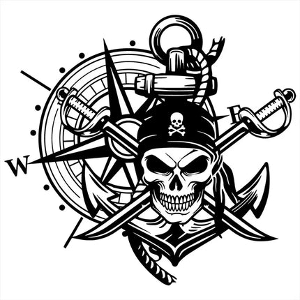 Piraten Aufkleber Auto schwarz 50x46cm Totenkopf Kompass Sabel