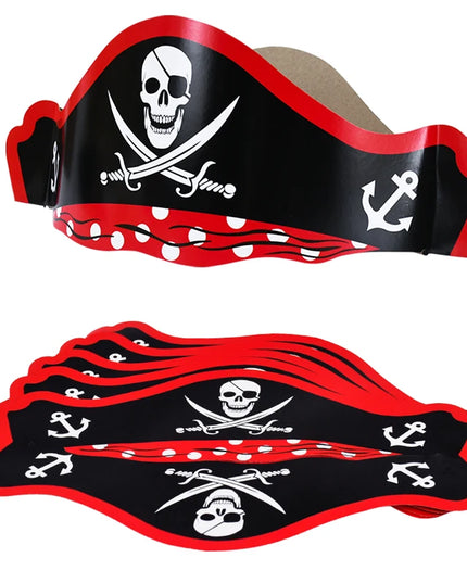 Piratenhut Mini 5er Set Papier rot schwarz Totenkopf Saebel