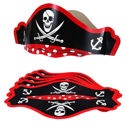Piratenhut Mini 5er Set Papier rot schwarz Totenkopf Saebel