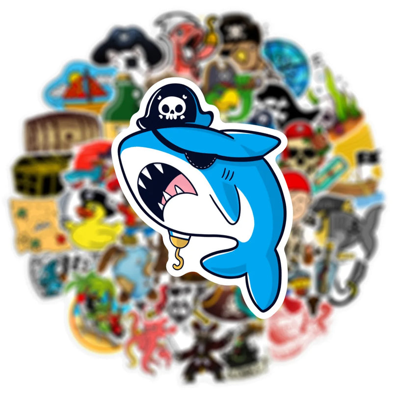 Wasserfeste bunte Piraten Vinyl Sticker Nahaufnahme