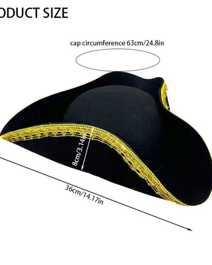 Schlichter Dreispitz Piratenhut schwarz komplett