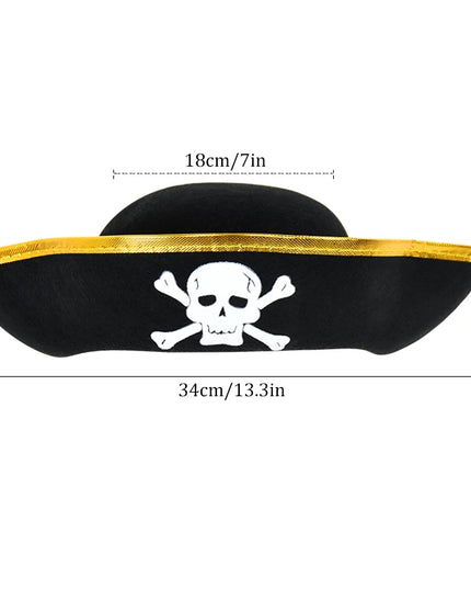 Piratenhut Totenkopf Gold schwarz Filz mit Massangaben