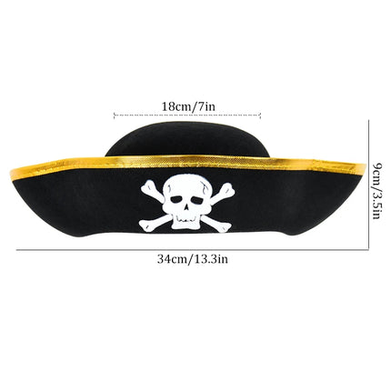 Piratenhut Totenkopf Gold schwarz Filz mit Massangaben