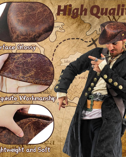 Piratenhut Lederoptik braun Modelfoto Seitenansicht