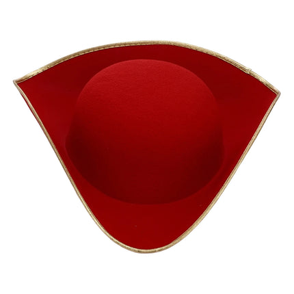 3 Spitz Piratenhut rot mit goldenem Metallicrand Draufsicht