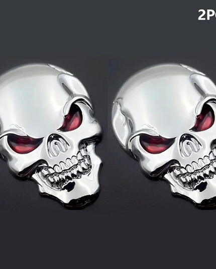Totenkopf Aufkleber Auto 3D Metall Silber 2er Set rote Augen