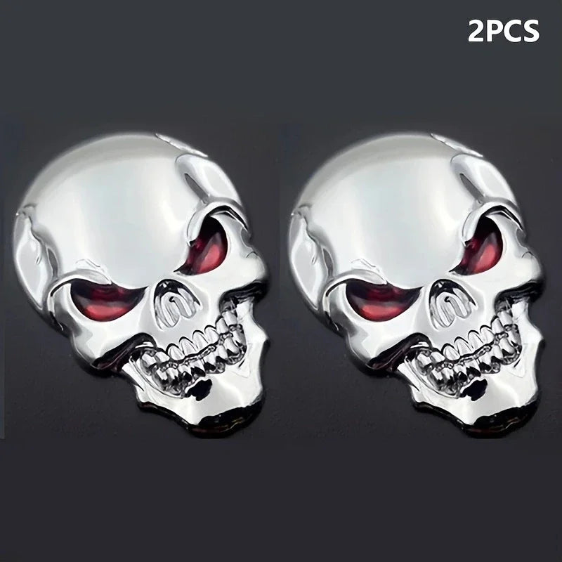 Totenkopf Aufkleber Auto 3D Metall Silber 2er Set rote Augen