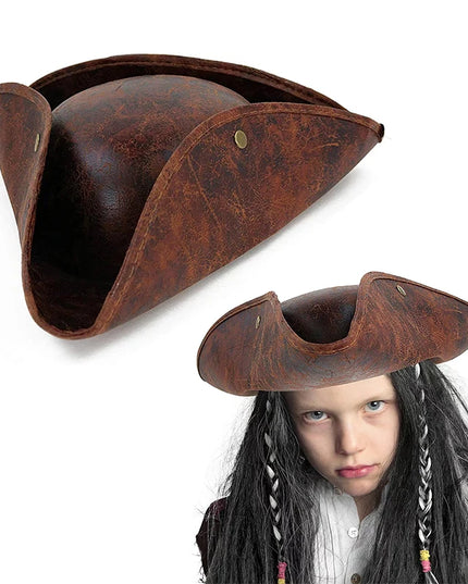 Alter Piratenhut braun Kunstleder Dreispitz Distressed