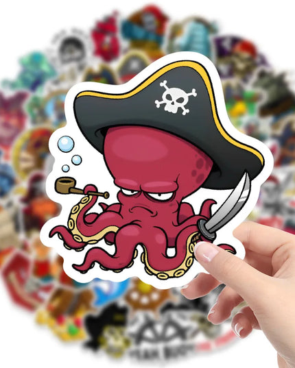 Bunte Piraten Aufkleber auf Laptop Anwendungsbeispiel
