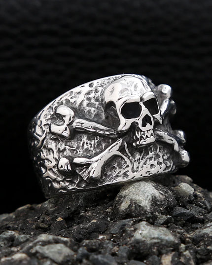 Punk Totenkopf-Ring mit Kreuzknochen