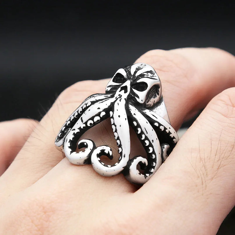 Silberner Kraken-Skull Ring fur Manner