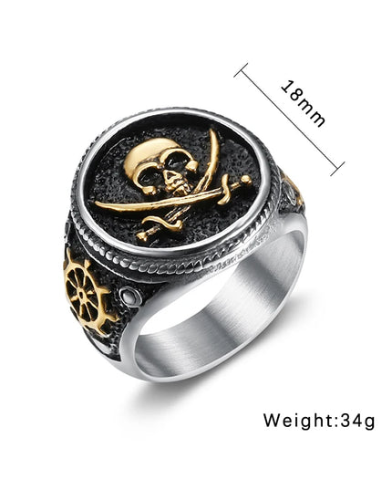 Silberner Totenkopf-Ring mit Piratensabeln
