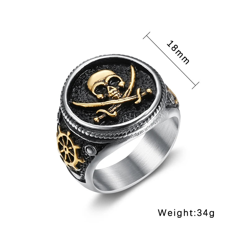 Silberner Totenkopf-Ring mit Piratensabeln