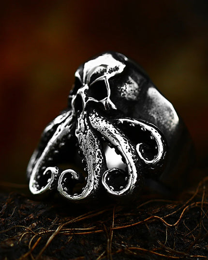 Gothic Totenkopf-Oktopus Ring