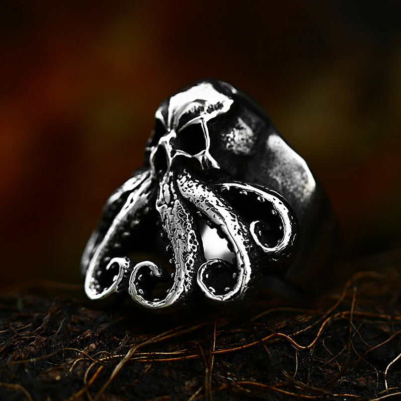 Gothic Totenkopf-Oktopus Ring