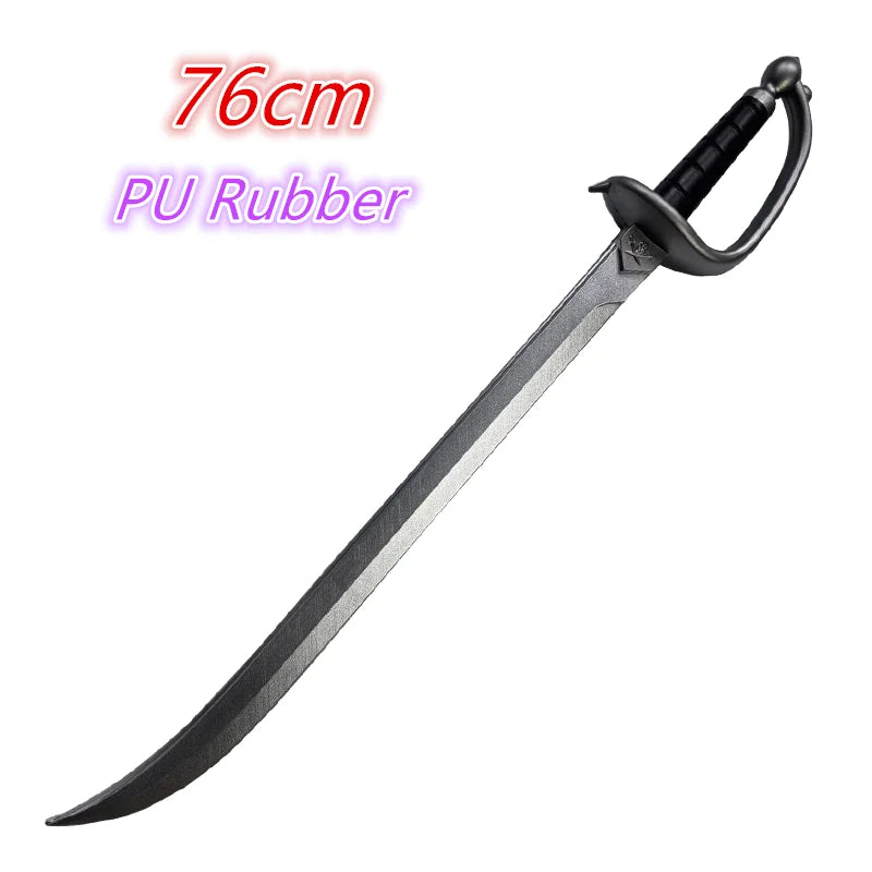 Piratensäbel Cosplay Erwachsene 76cm PU-Gummi, dunkelstahl-graue Klinge mit schwarzem Korbhandschutz