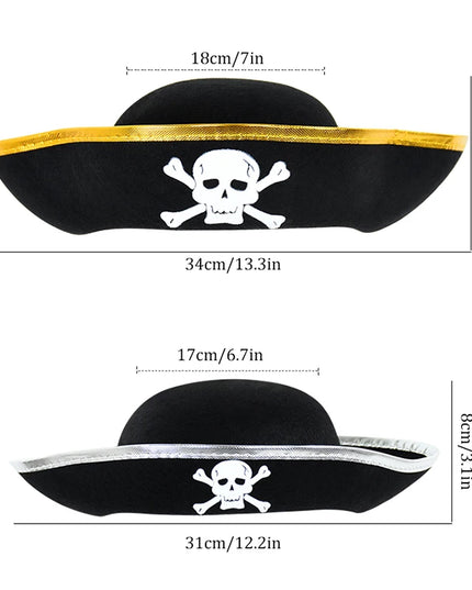 Piratenhut Totenkopf komplett Filz schwarz silber