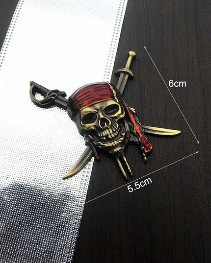 Piraten Emblem Aufkleber 3D Gold Totenkopf Metall mit Massstab