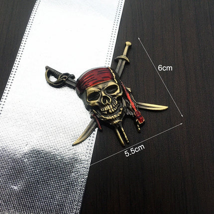 Piraten Emblem Aufkleber 3D Gold Totenkopf Metall mit Massstab
