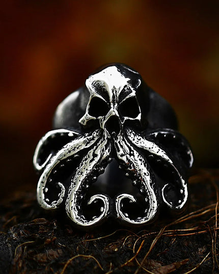 Gothic Totenkopf-Oktopus Ring