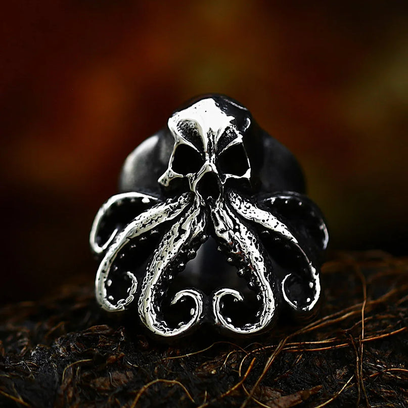 Gothic Totenkopf-Oktopus Ring