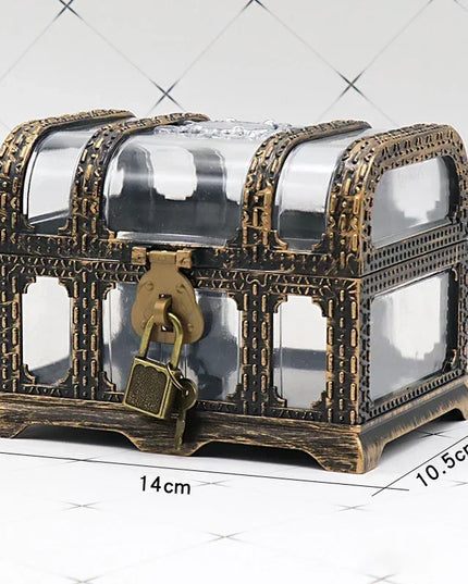 Piratentruhe Kunststoff transparent mit goldenem Rahmen