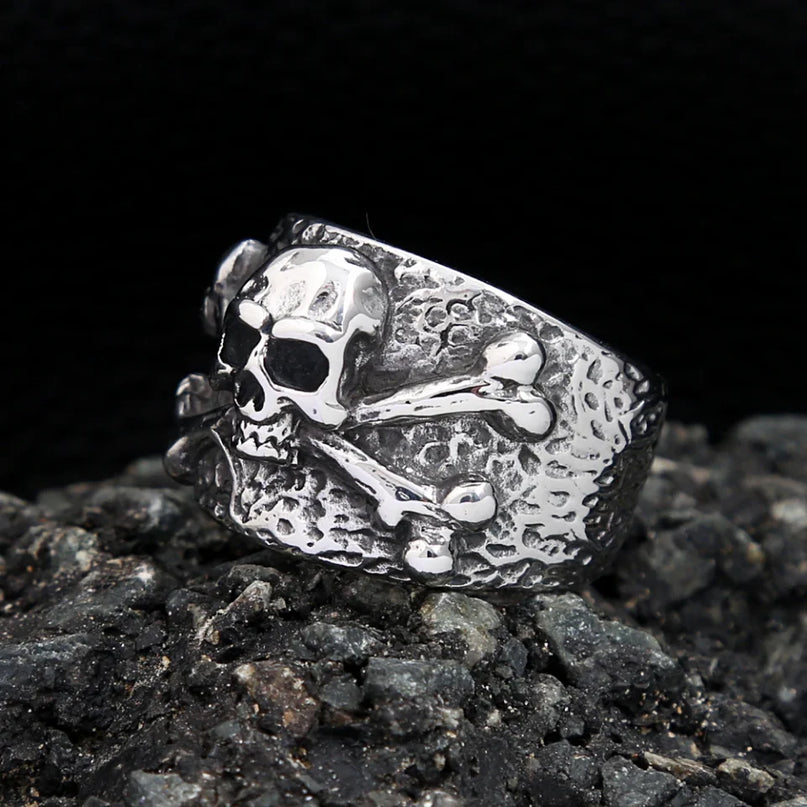 Punk Totenkopf-Ring mit Kreuzknochen