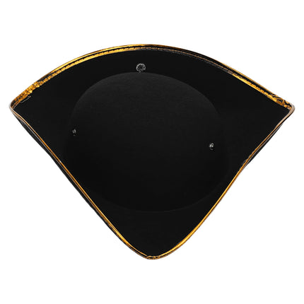 Piratenhuete fuer Damen schwarz Dreispitz mit goldenem Metallicrand