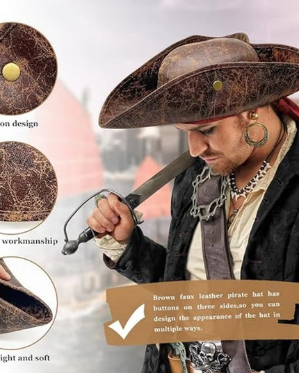 Piratenhut Kunstleder braun Rueckansicht