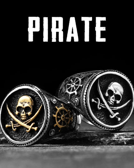Goldener Jolly Roger Ring aus Stahl