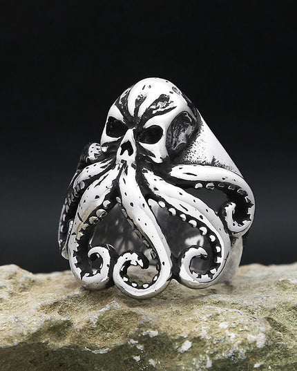 Silberner Kraken-Skull Ring fur Manner