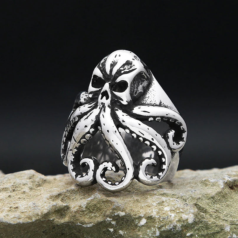 Silberner Kraken-Skull Ring fur Manner