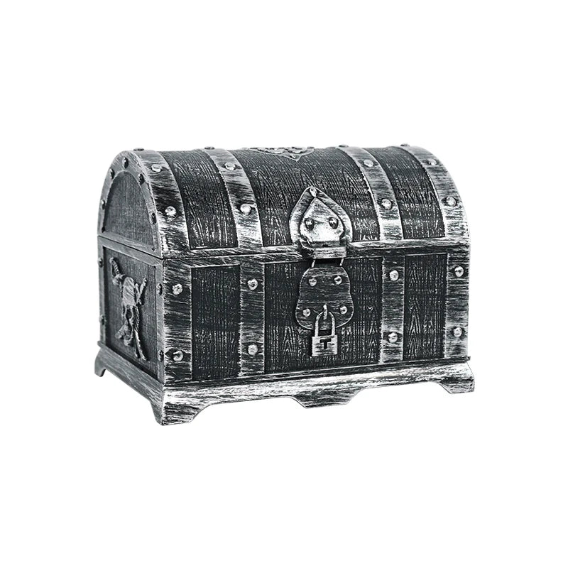 Piratentruhe Kunststoff schwarz silber Totenkopf mini