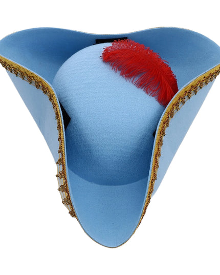 Piratenhut Dreispitz Damen hellblau mit roter Feder