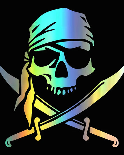 Goldener Piraten Schaedel Vinyl Sticker Laser-Effekt