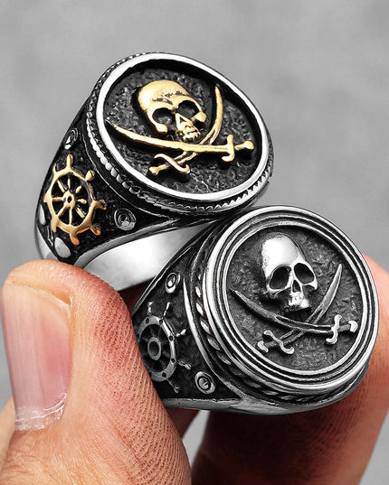 Goldener Jolly Roger Ring aus Stahl