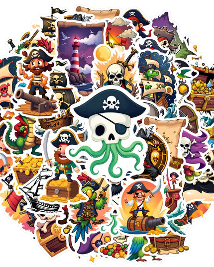 Piraten Aufkleber wasserfest 50 Stueck Set Totenkopf Kraken Motiv