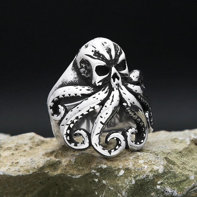 Silberner Kraken-Skull Ring fur Manner