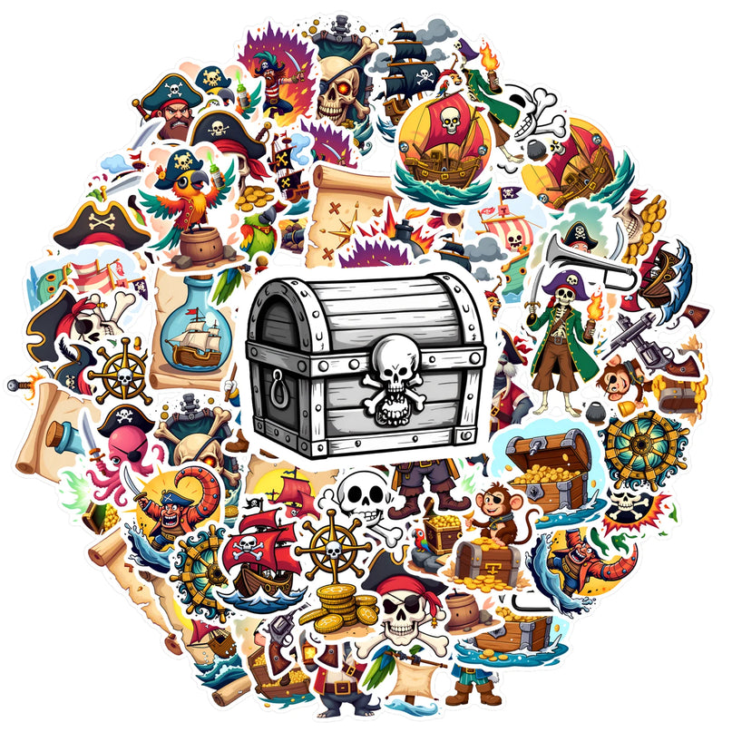 Piraten Aufkleber Schatztruhe 35 Stueck Cartoon Seerauber Motive
