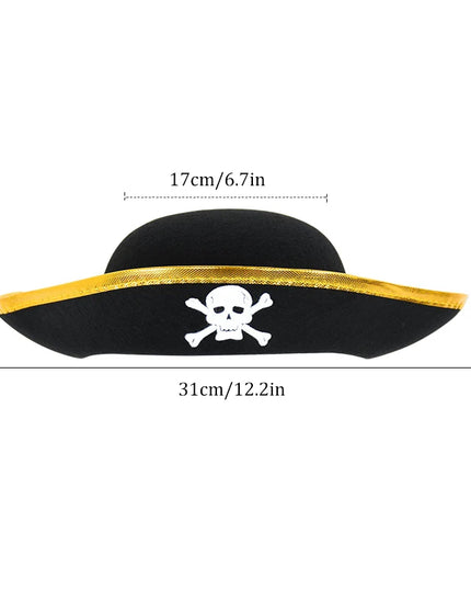 Mini Piratenhut schwarz mit goldenem Band und Totenkopf