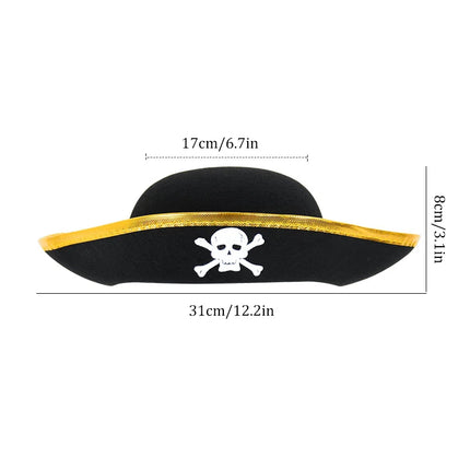Mini Piratenhut schwarz mit goldenem Band und Totenkopf