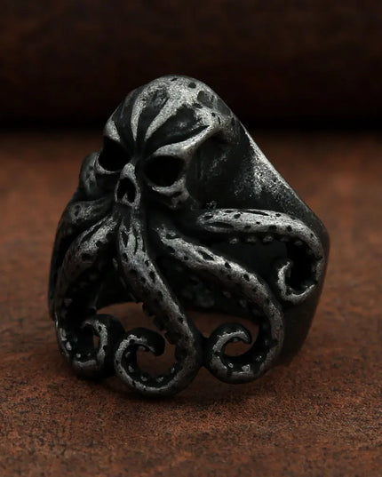 Schwarzer Kraken-Skull Ring mit Tentakeln