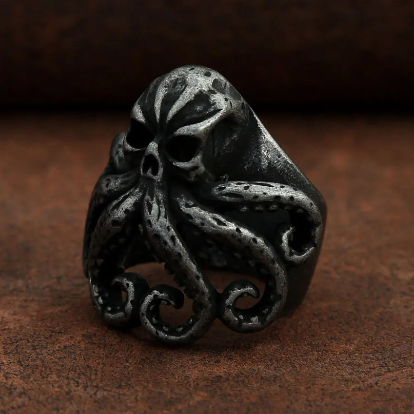 Schwarzer Kraken-Skull Ring mit Tentakeln