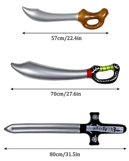 2 silberne aufblasbare Piratensäbel 68cm
