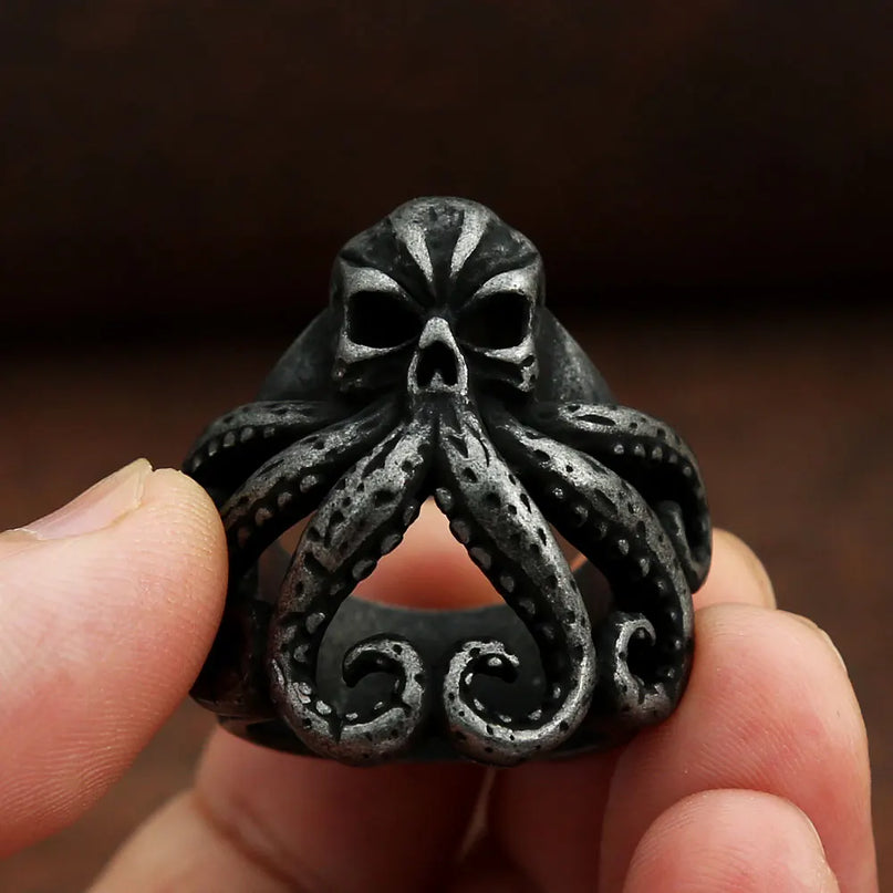Silberner Skull Ring mit Krakenarmen