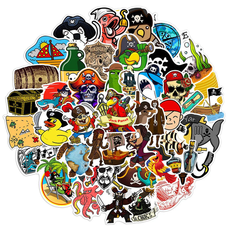 Piraten Vinyl Sticker Cartoon Motive Piratenhut Papagei