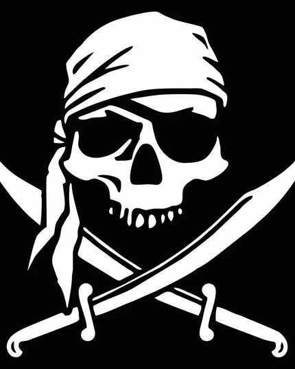 Pirat Totenkopf Aufkleber weiss 15x16cm Bandana Sabel