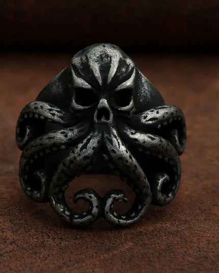 Schwarzer Kraken-Skull Ring mit Tentakeln