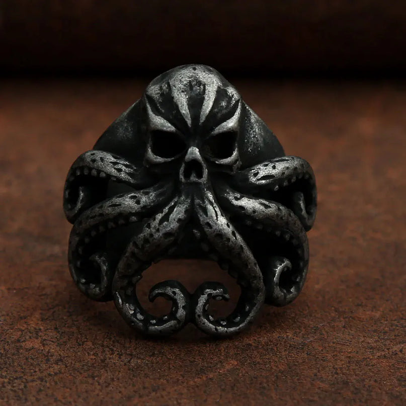 Schwarzer Kraken-Skull Ring mit Tentakeln